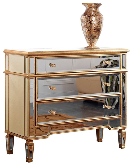 Elegant Lighting Florentine Gold With Clear Mirror 3 Drawers 36