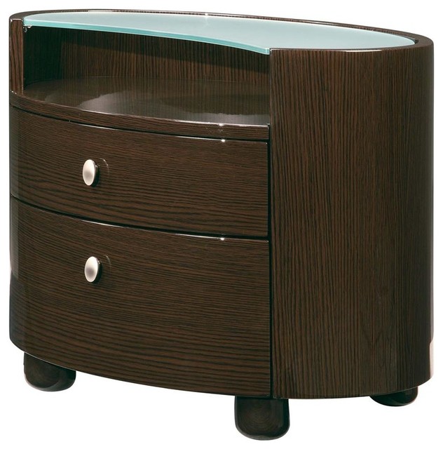 Emily Oval Wenge Finish Leg Nightstand w Glas Contemporary