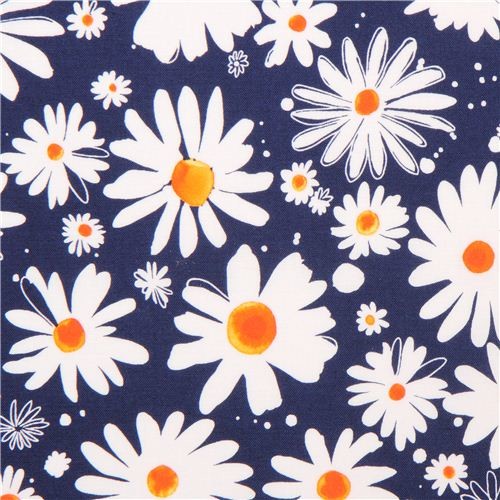 dark blue daisy flower fabric Robert Kaufman Petal Fabric