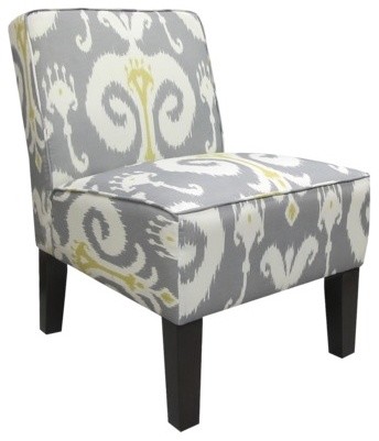 Armless Upholstered Slipper Accent Chair, Grey & Gold Ikat ...