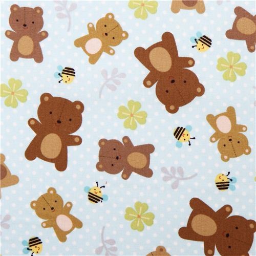 pale blue bear fabric Little Brown Bear Quilting Treasures Fabric