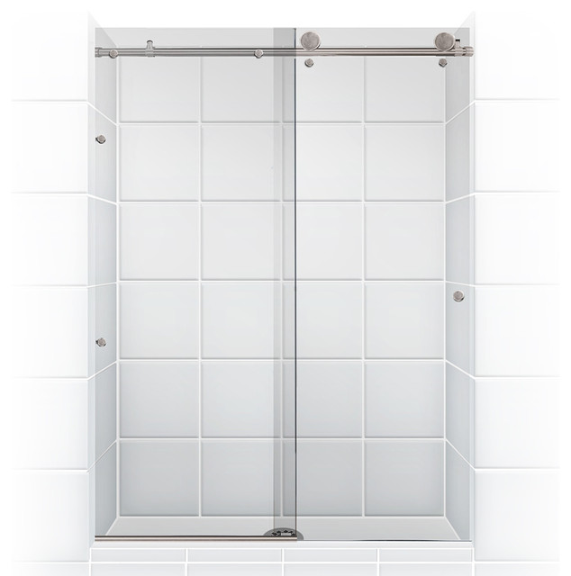 Meridian Series, Frameless Glass Sliding Barn Door, Brushed Nickel, 58