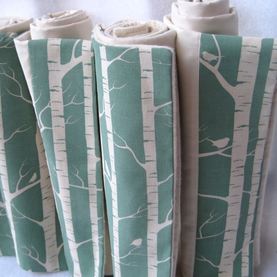 Organic Baby Blanket, Robins Egg Blue Birds in Woodland Birch by Sewn