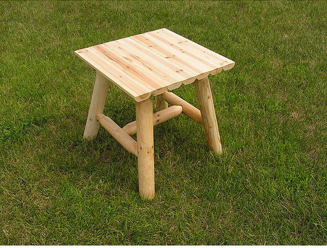 White Cedar Log Clear Coated End Table contemporary-outdoor-side-tables