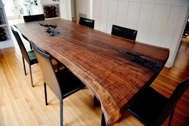 Live Edge Wood Slab & Pipe Dining Room Table - Rustic - Dining Tables