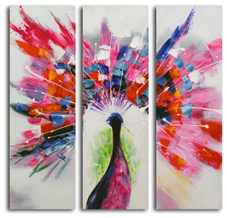 canvas piece peacock artwork painting prismatic modern wall decor hand wayfair painted glass three st print