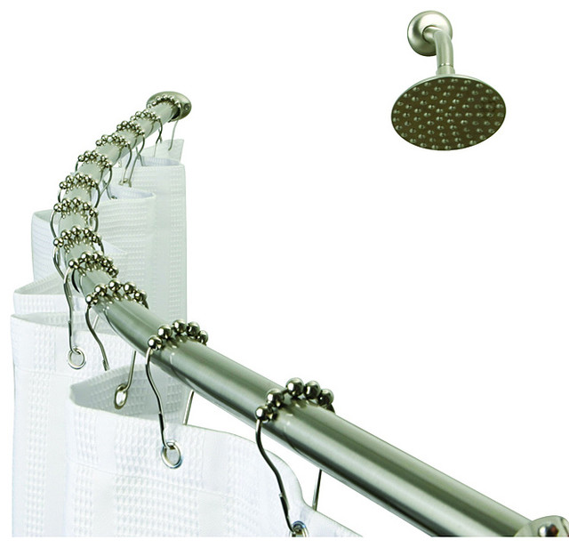 Satin Nickel Hotel Space Plus Curved Shower Rod Contemporary