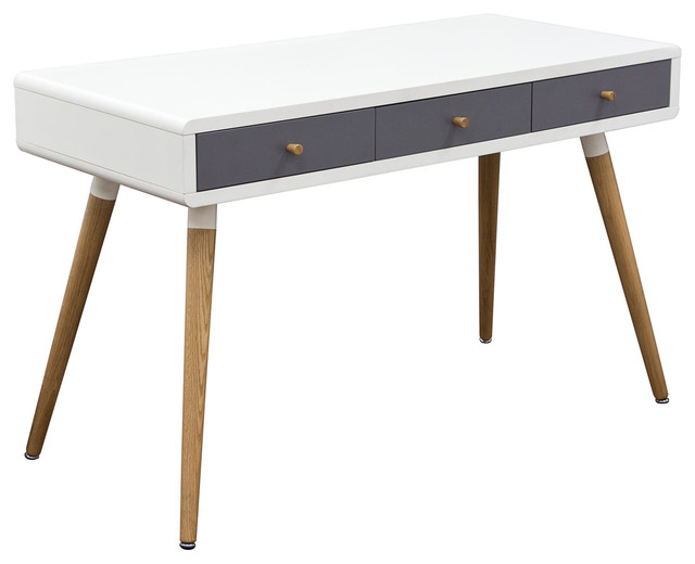 TwoTone Retro 3Drawer Desk Table Midcentury Desks And Hutches