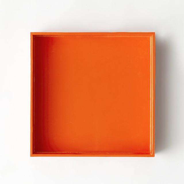 Square Lacquer Tray, Orange Contemporary Serving Dishes And