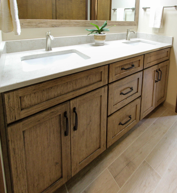 Master Bath With Knotty Alder Vanity And Updated Surround Around Tub