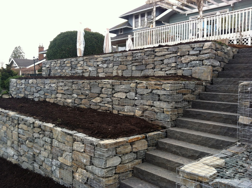 Martha S Gabion Dry Stack Retaining Wall Contemporain Jardin