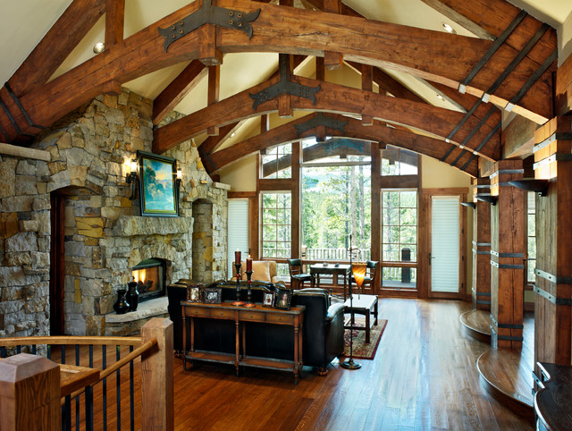 Timber Frame Home Montagne Salon Vancouver Par Sitka Log Homes