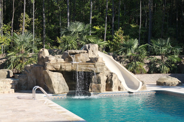 Rico Rock Grotto Waterfall And Slide Into Pool Ex Tico Piscina