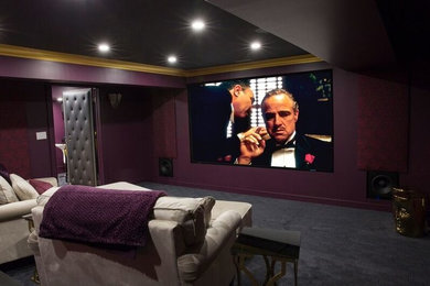 Example of a trendy home theater design in Toronto