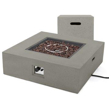 GDF Studio Hearth Square 50K BTU Outdoor Gas Fire Pit Table With Tank Holder, Light Gray