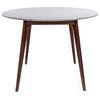 Avella 39" Round Italian Carrara White Marble Dining Table, Walnut Legs