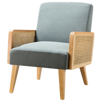 Delphine Cane Accent Chair, Rattan Armchair, Blue
