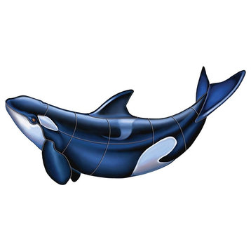 Orca B Porcelain Swimming Pool Mosaic 36"x20" with shadow