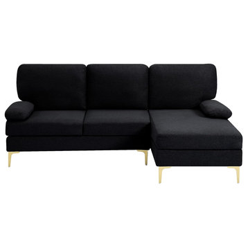 Modular Sectional Sofa, Golden Legs With Detachable Armrest Pillows, Black