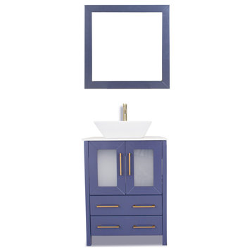 Vanity Art Vanity Set With Vessel Sink, Blue, 24", Standard Mirror