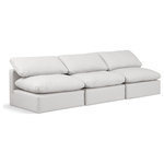 Meridian Furniture - Indulge Upholstered Modular Sofa, Cream, 3-Piece: 3 Armless Chair, Fiber Stuffed Vegan Leather - Experience ultimate comfort and style with our cream vegan leather Indulge Sofa. The luxurious vegan leather will elevate the aesthetic of any room. This sofa provides ample space for you to relax while its modular build offers the option of unlimited configurations. Whether you're looking to add a stylish element to your living room or a comfortable seating option to your bedroom, this sofa is the perfect choice.