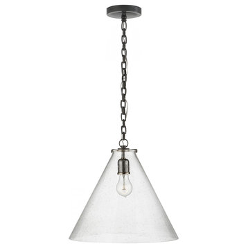 Katie Pendant, 1-Light, Conical, Bronze, Seeded Glass, 15.75"W