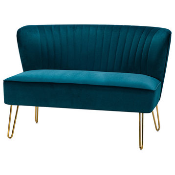Contemporary Tufted Back  Loveseat, Teal