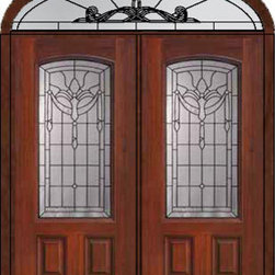 Prehung Transom Double Door 80 Fiberglass Palacio Arch Lite Glass - Front Doors
