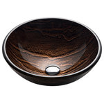 Kraus USA - Nature Series 17" Round Brown Glass Vessel 19mm thick Bathroom Sink - Add an eye-catching artistic touch to your bathroom decor with the beautiful colors and patterns of a KRAUS Nature Series glass vessel sink. The tempered glass construction features a beautifully textured exterior and smooth interior that's easy to keep clean
