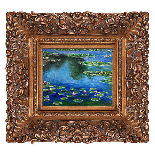 La Pastiche Water Lilies with Burgeon Gold Framed Oil Painting, 19.5″ x 17.5″, Multi-Color