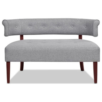 Comfortable Upholstered Bench, Button Tufted Seat and Curved Back, Light Gray