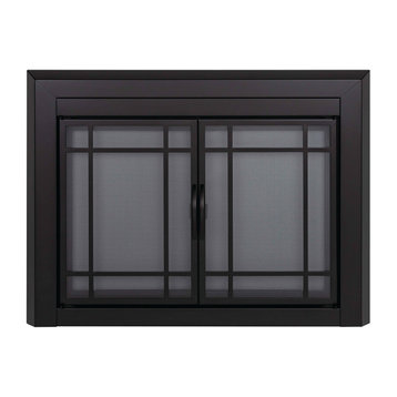 Pleasant Hearth Easton Collection Fireplace Glass Door, Black, Small