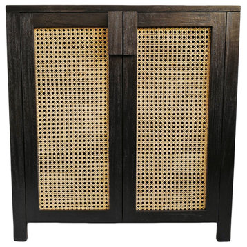 Black and Cane Side Cabinet