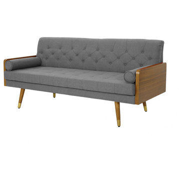 GDF Studio Aidan Mid Century Modern Tufted Fabric Sofa, Brown/Black/Silver