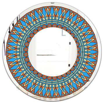 Designart Orange And Blue Pattern Midcentury Oval Or Round Decorative Mirror, 32
