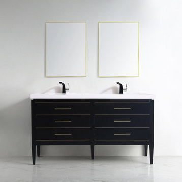 Grace 60" Double Bathroom Vanity Set, Black With Brass Trim