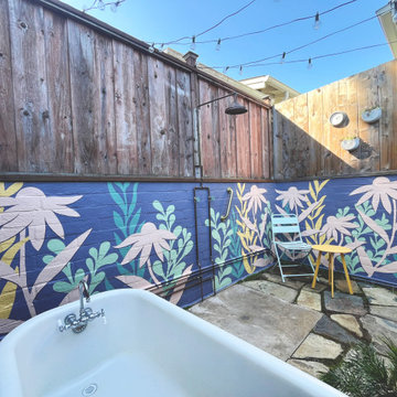 Berkeley Hills Cheerful Backyard Oasis - Outdoor Shower Botanical Mural