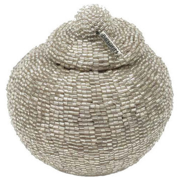 Manggis Handwoven Art Glass Basket, Silver