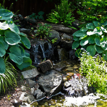 Close-up of waterfall meeting with pond