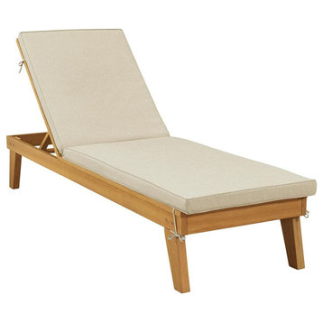Outdoor Chaise Lounge, Eucalyptus Wood Frame and Multiple Positions, Light Brown