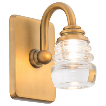 Rondelle LED Bathroom Vanity/Wall Light 3000K, Aged Brass, Single Light, 5"