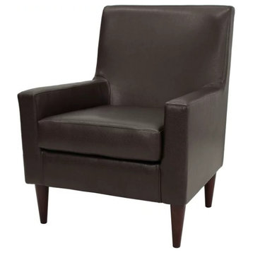 Elegant Accent Chair, Padded Seat, High Back and Track Arms, Leatherette Walnut
