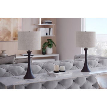 24" Oil Rubbed Bronze Table Lamps with Tan Textured Linen Shade, Set of 2