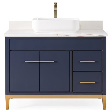36" Tennant Brand Modern Style Navy Blue Beatrice Vessel Sink Bathroom Vanity