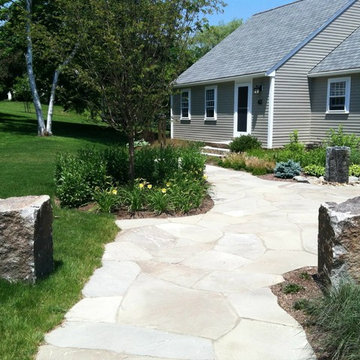 Irregular Bluestone Walkway with Bridge Block Pillars