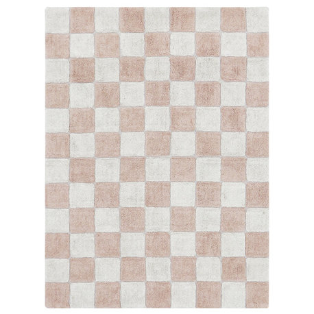 Kitchen Tiles Machine Washable Kids Rug, Natural/Rose