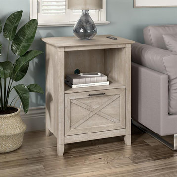 Key West End Table with Drawer in Washed Gray - Engineered Wood