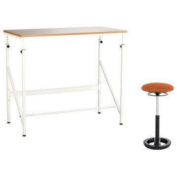 Safco Elevate 48" Standing Desk with Drafting Chair in Cream and Orange