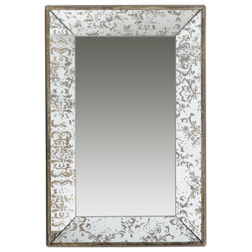 Gewnee Antique Silver Rectangle Mirror with Floral Accents