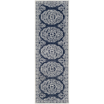 Essi Traditional Navy Area Rug, 2'6"x10'